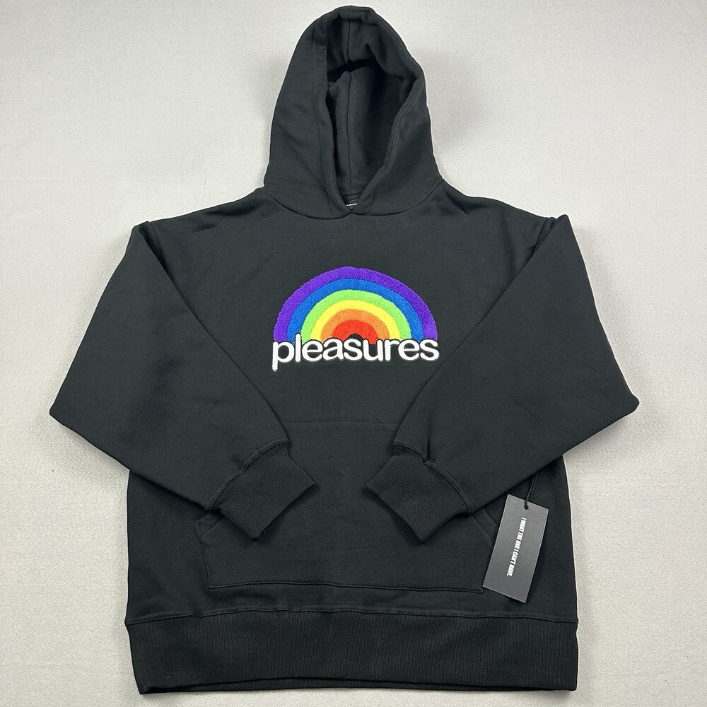 Pleasures Hoodie Men Large Black Good Time Chenille Rainbow Graphic Sweatshirt L
